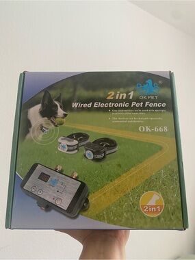 OK PET 2-in-1 Wired Electronic Pet Fence - Green/Black